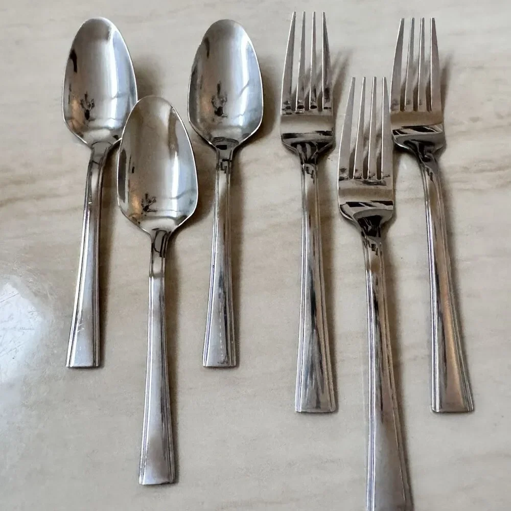 6pc ONEIDA A-Line Stainless Salad Fork & Teaspoon 18/0 Glossy Beveled Edge